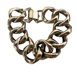 Vintage Marino 7" Silvertone Chunky Curb Chain Bracelet